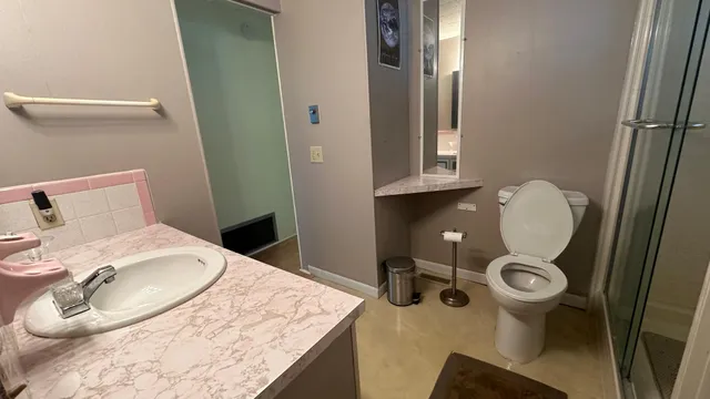 a bathroom with a sink and toilet