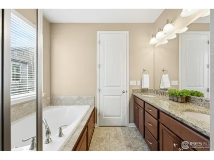 a bathroom with a granite countertop sink a bathtub and a shower