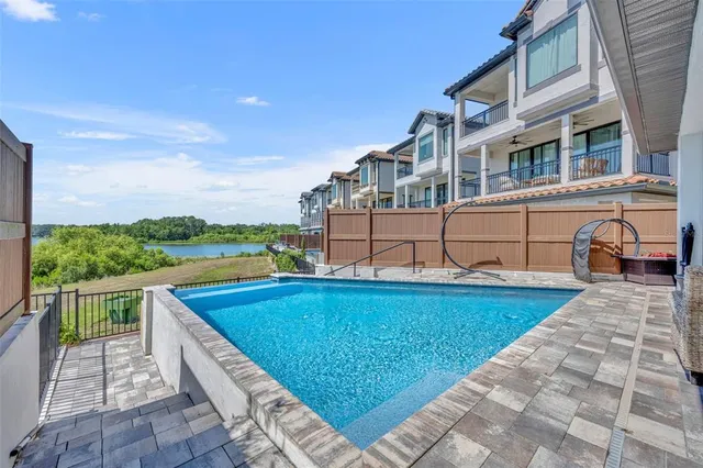 a view of a lake with a city