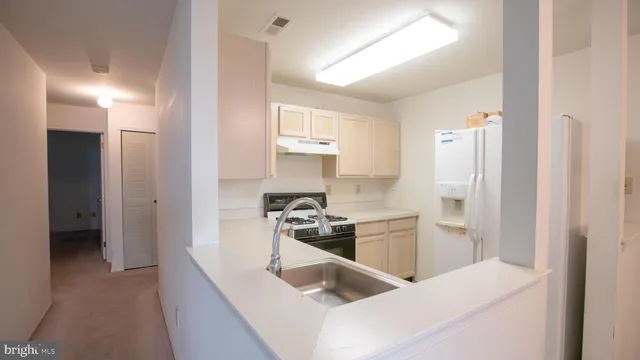 a kitchen that has a refrigerator and a sink