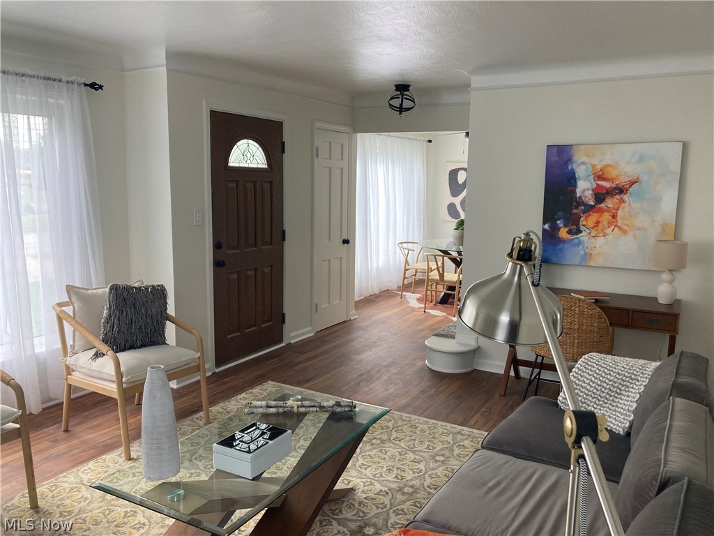 1407 Lander Road Cleveland, OH 44124 - Photo 9 of 33 Living room featuring a healthy amount of sunlight and dark hardwood / wood-style flooring