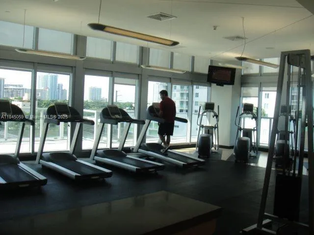 a view of a room with gym equipment