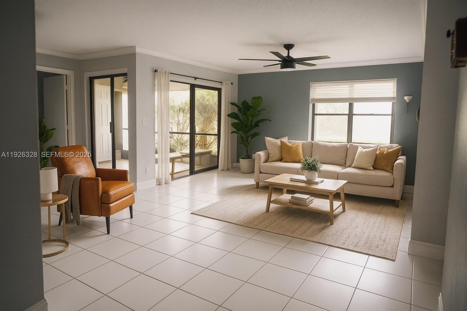 a living room with furniture and a window