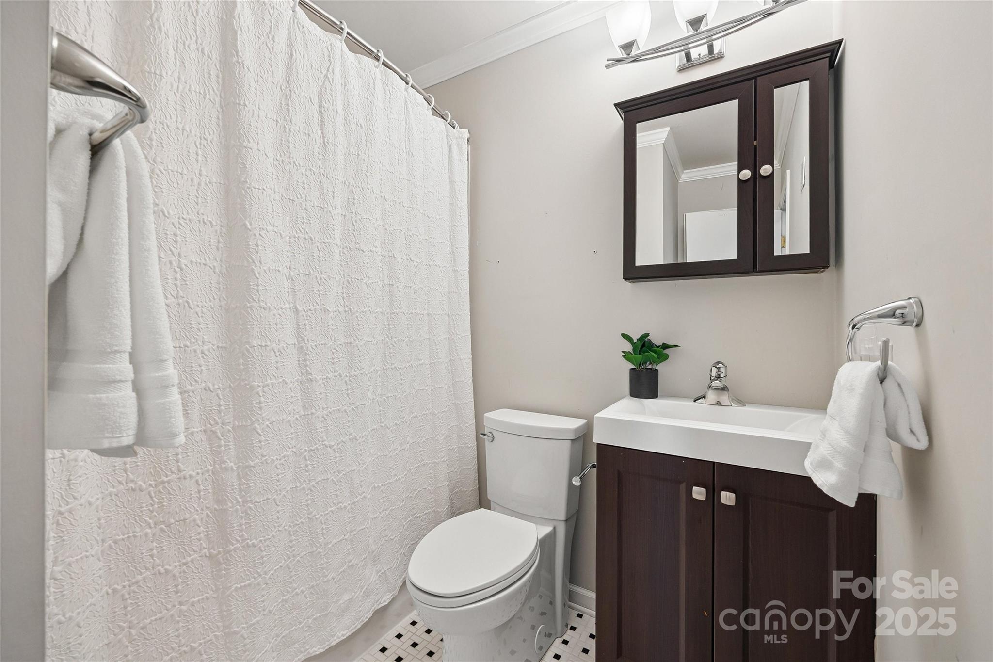9111 Windjammer Drive Tega Cay, SC 29708 - Photo 19 of 36 a bathroom with a toilet a sink and a mirror
