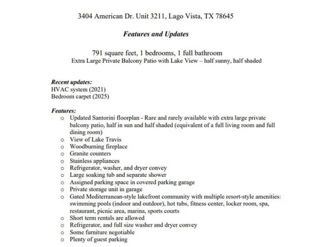 $259,900 | 3404 American Drive, Unit 3211, Lago Vista, TX 78645