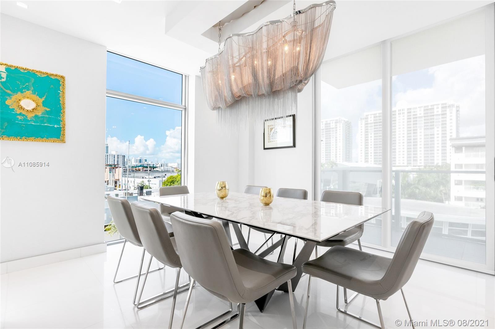 1201 20th Street, Unit PH08 Miami Beach, FL 33139 - Photo 5 of 28 a view of a dining room with furniture a chandelier and wooden floor