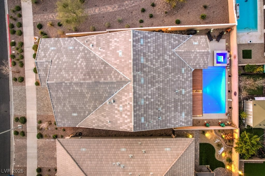 345 Silva Place Henderson, NV 89011 - Photo 50 of 68 Birds-eye view of the drive, home, pool and hot-tub.