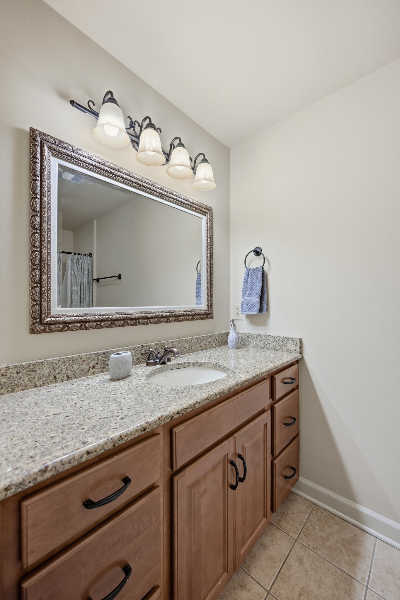 319 Hamlets End Way Franklin, TN 37067 - Photo 36 of 54 a bathroom with a granite countertop sink vanity and mirror