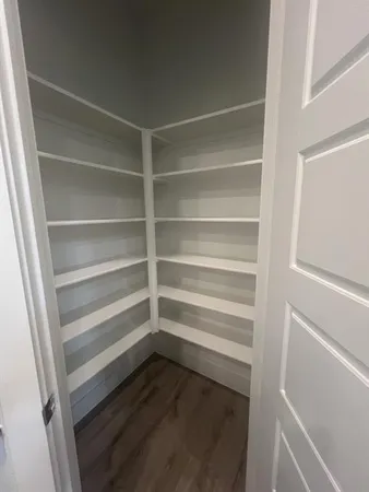 a view of walk in closet with empty racks