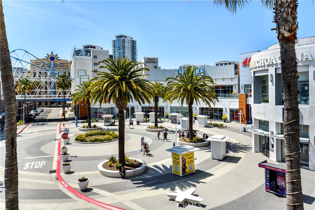 628 Daisy Avenue, Unit 222 Long Beach, CA 90802 - Photo 24 of 25 a row of palm trees and swimming pool in the backyard of a house