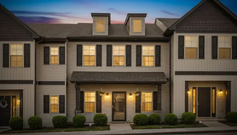 a front view of building with yard and outdoor space