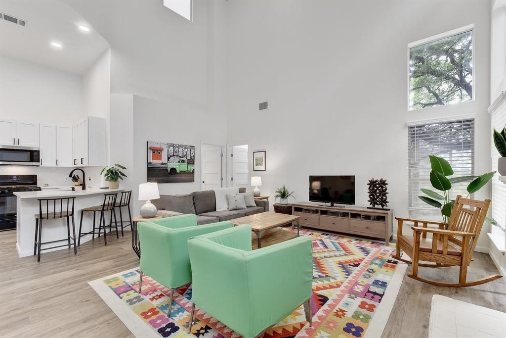 3201 South 5th Street, Unit B Austin, TX 78704 - Photo 6 of 25 a living room with furniture fireplace and a flat screen tv