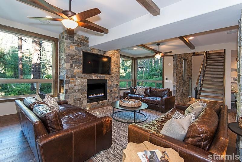 3739 Saddle Road South Lake Tahoe, CA 96150 - Photo 3 of 25 a living room with furniture a flat screen tv and a fireplace