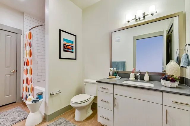a bathroom with a toilet sink and mirror