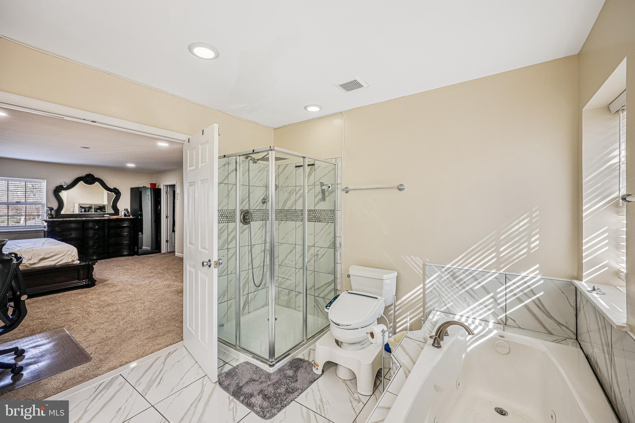 14816 Bushy Park Road Woodbine, MD 21797 - Photo 19 of 40 a bathroom with a double vanity sink toilet and shower