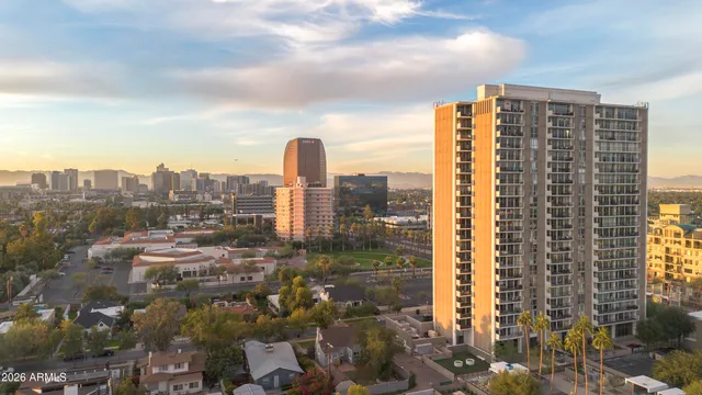 a view of a city with tall buildings