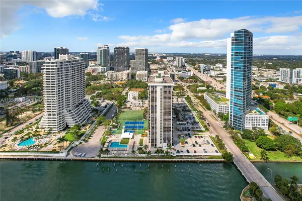 a view of a city with tall buildings