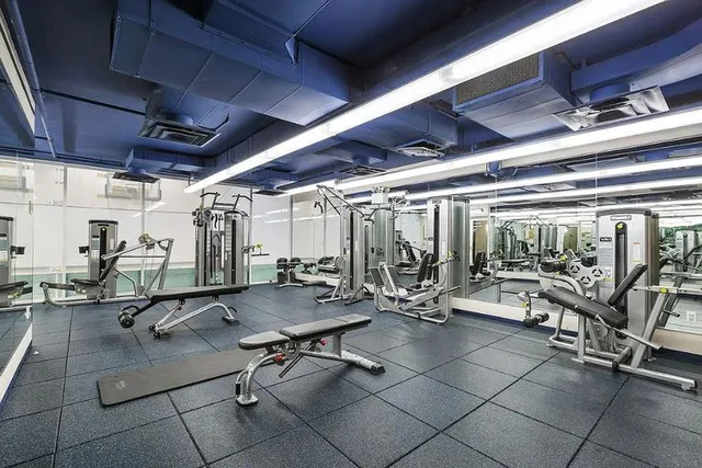 a view of a room with gym equipment