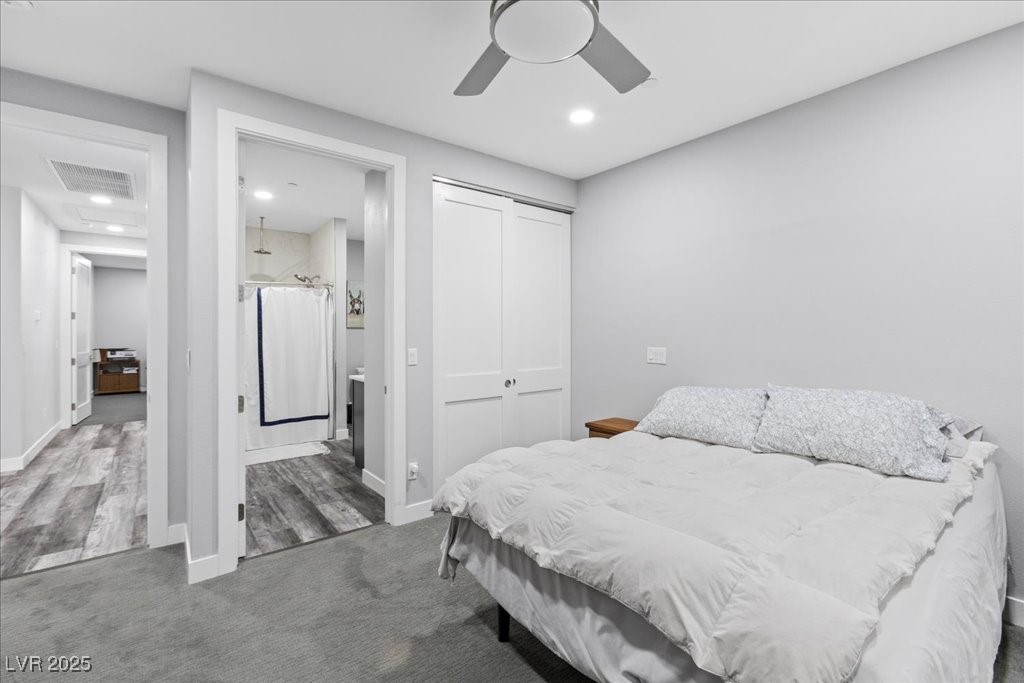 259 Milan Street Henderson, NV 89015 - Photo 70 of 99 Guest house bedroom with carpet, a closet, recessed lighting, and ceiling fan