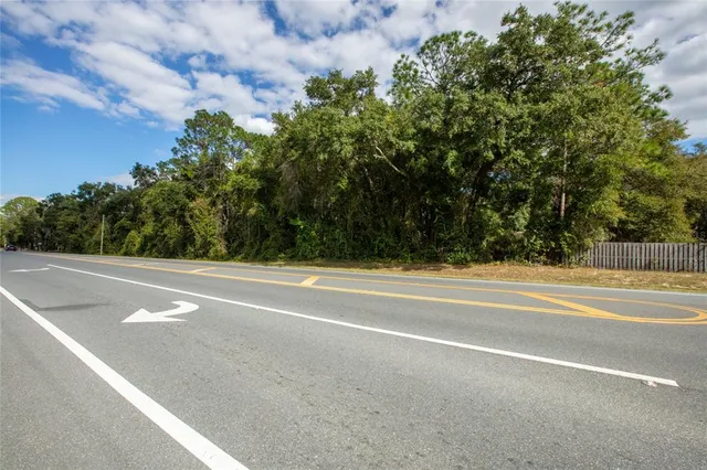 a view of a road with a trees