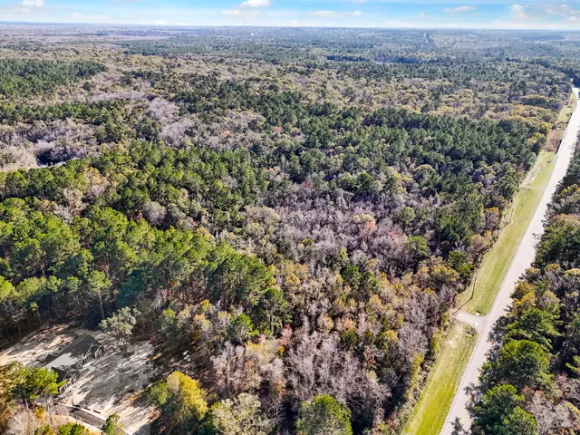 a view of a city with green field