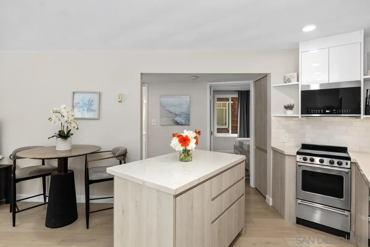 8040 Girard Avenue, Unit 2 La Jolla, CA 92037 - Photo 13 of 27 a kitchen with a stove a microwave and furniture