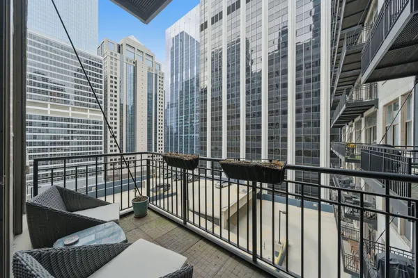 a view of a balcony with a couch