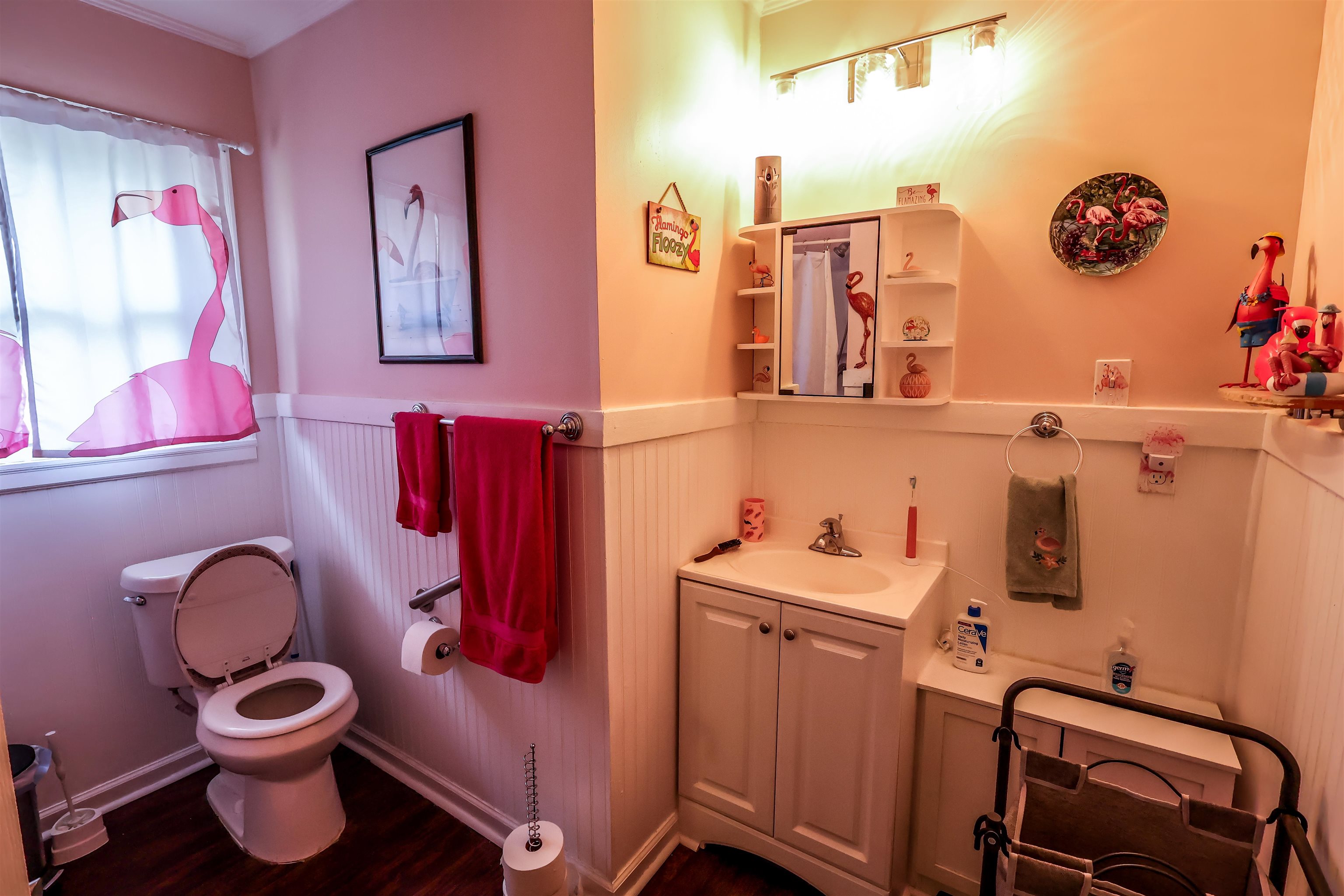 7840 Munford Giltedge Road Burlison, TN 38015 - Photo 20 of 38 Bathroom featuring vanity, wainscoting, and dark wood-style flooring