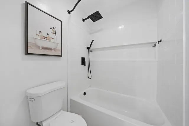 a bathroom with a toilet and a shower