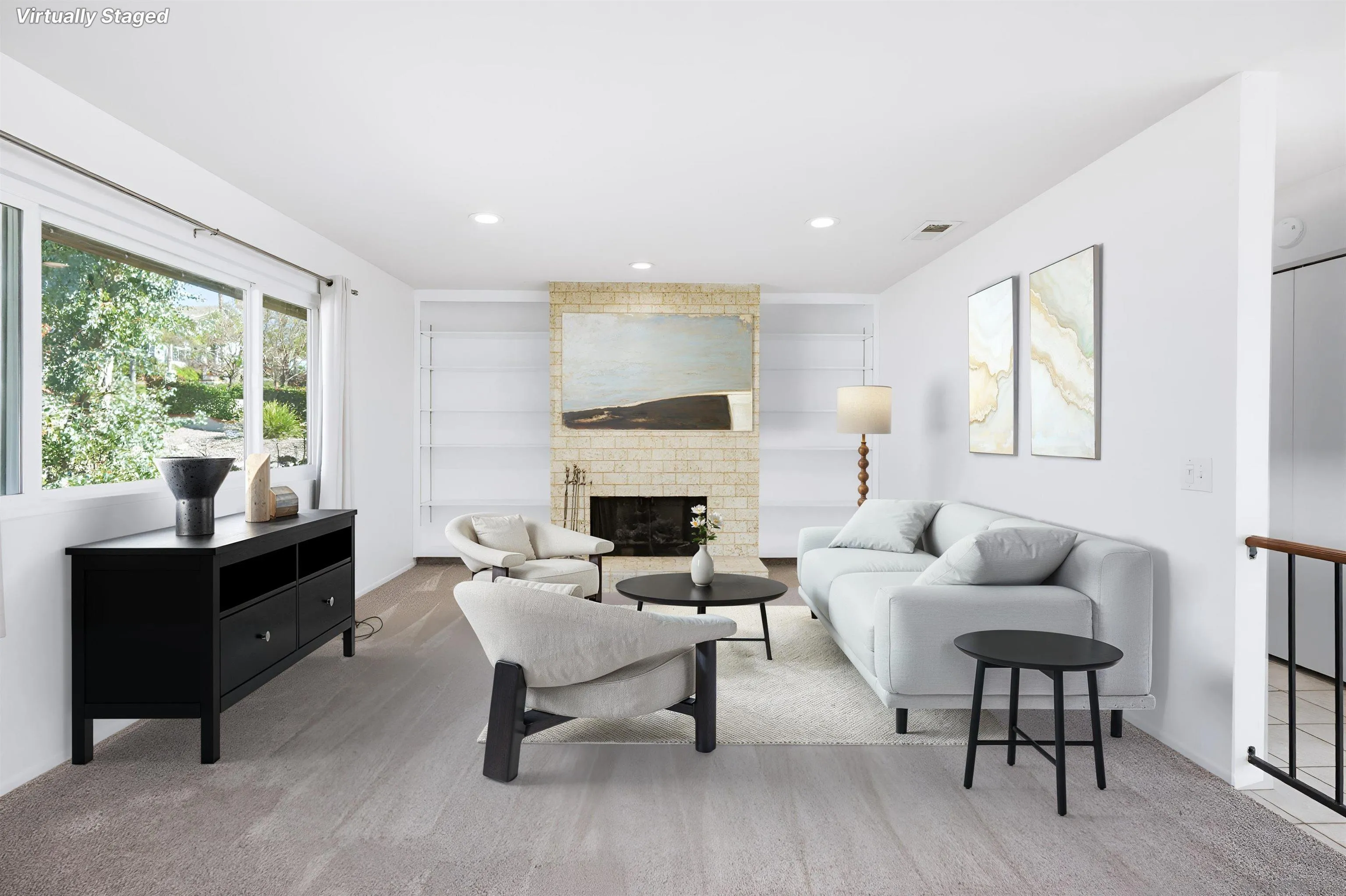 10365 Hidden Farm Road Rancho Cucamonga, CA 91737 - Photo 16 of 55 a living room with furniture a fireplace and a large window