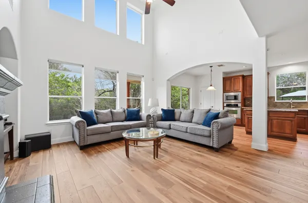 a living room with furniture and a window