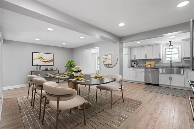 a view of kitchen with wooden floor