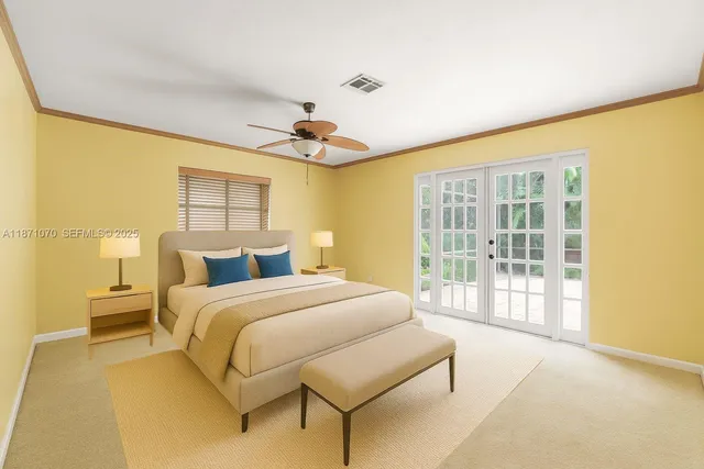 a bedroom with a large bed and a flat screen tv