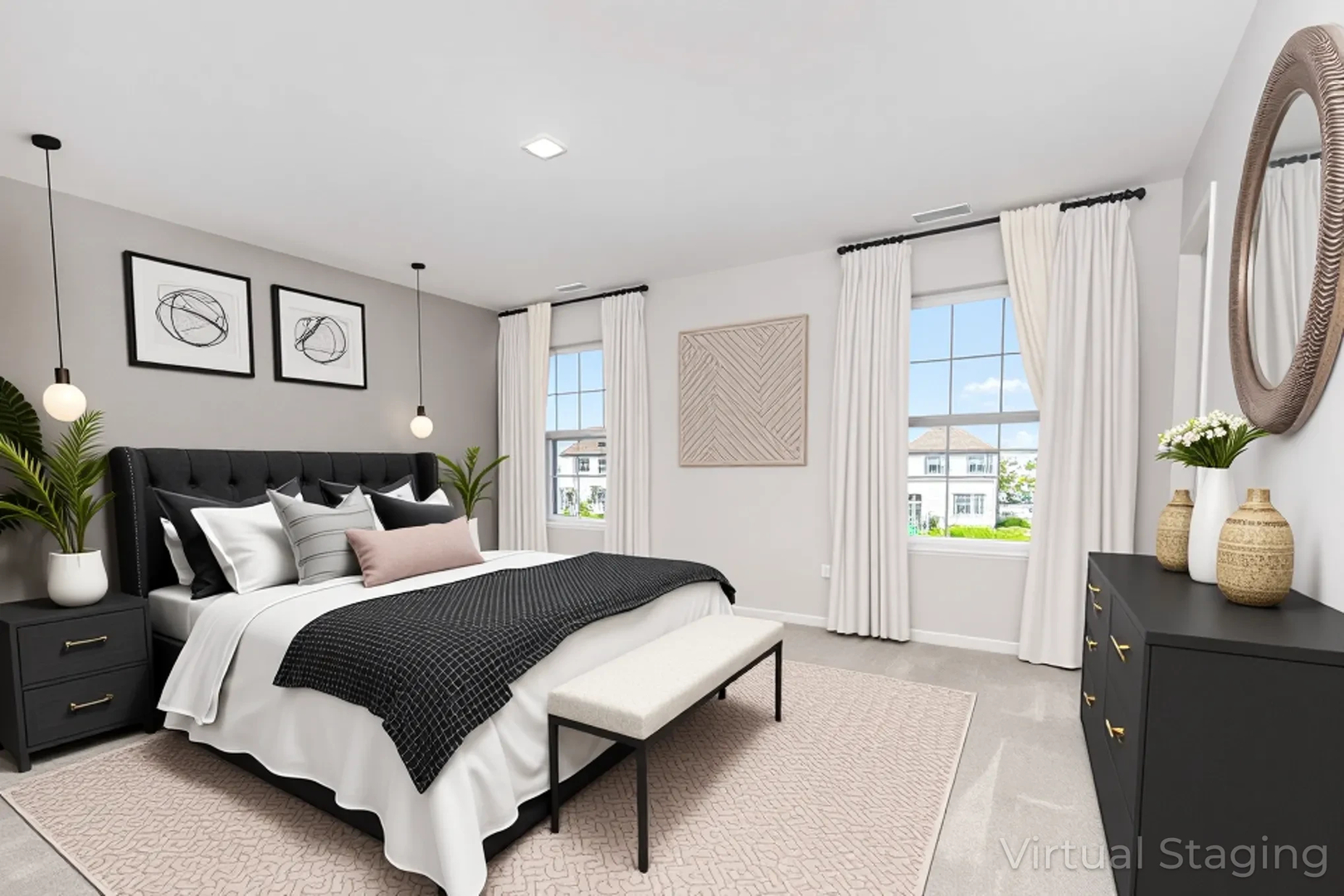 24724 McCormick Way Manhattan, IL 60442 - Photo 12 of 24 a bedroom with a bed a mirror on the dresser and a window