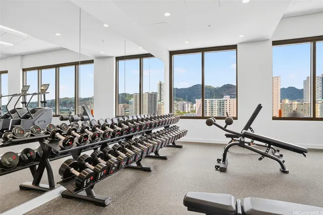 a view of a room with gym equipment