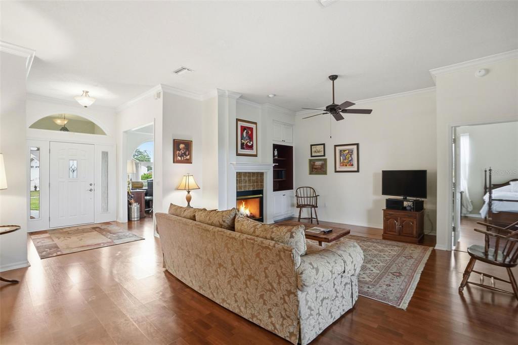 14228 Presteign Lane Spring Hill, FL 34609 - Photo 16 of 89 a living room with fireplace furniture and a flat screen tv