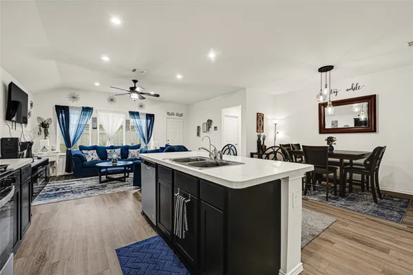 a kitchen with lots of counter top space