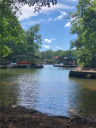 a view of a lake with houses