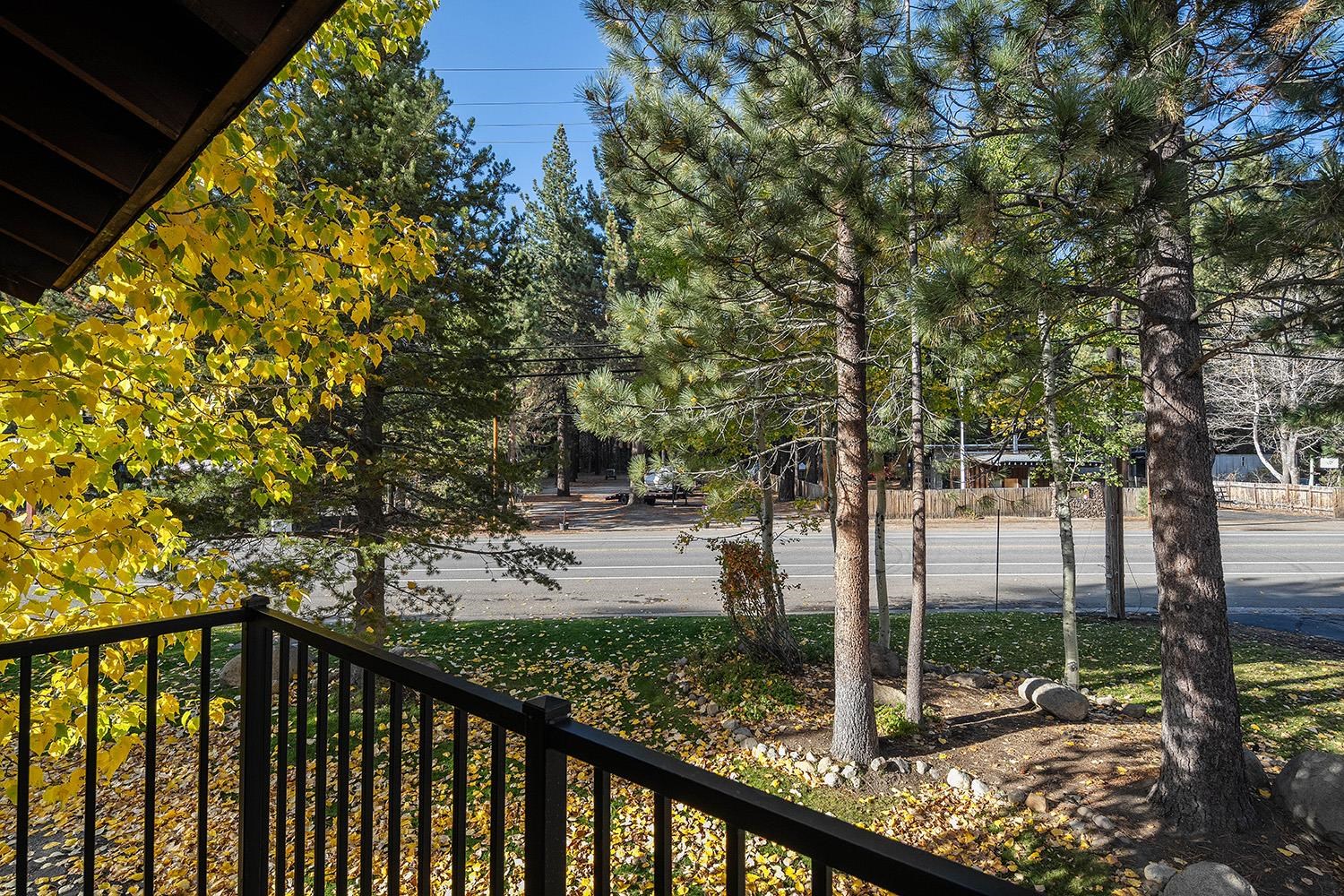 a view of a balcony with a tree