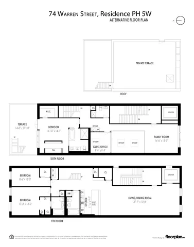 $4,895,000 | 74 Warren Street, Unit PH5W | TriBeCa