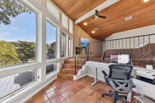 a work place with table and chairs