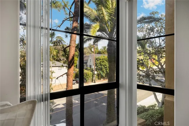 a view of a glass door with a from a window