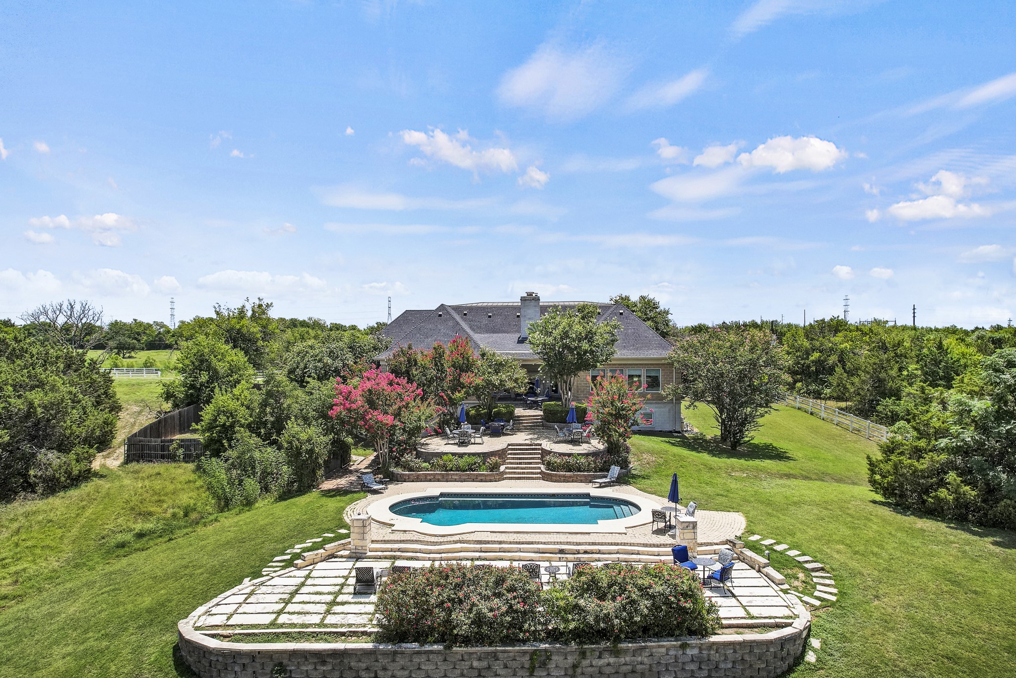 a view of a swimming pool with a yard