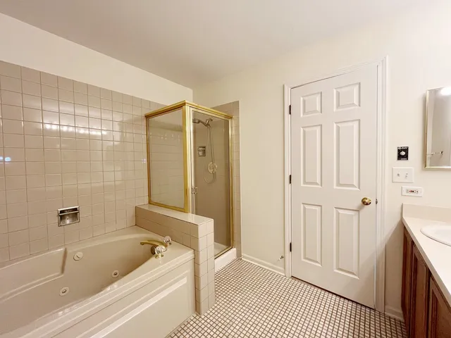 a bathroom with a tub a sink and a shower