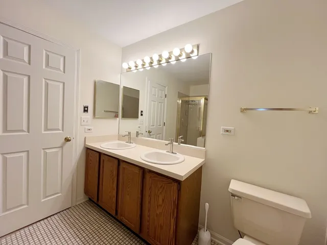 a bathroom with a sink a toilet and a mirror