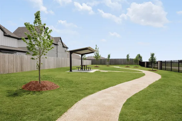 a view of a garden with a slide