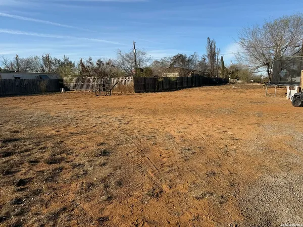 a view of a field with trees in the background