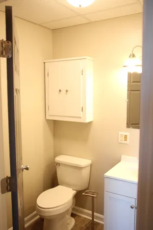a bathroom with a toilet a sink and a mirror
