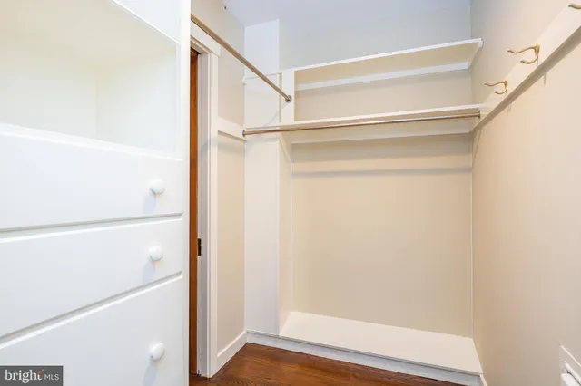 a view of a room with shelves
