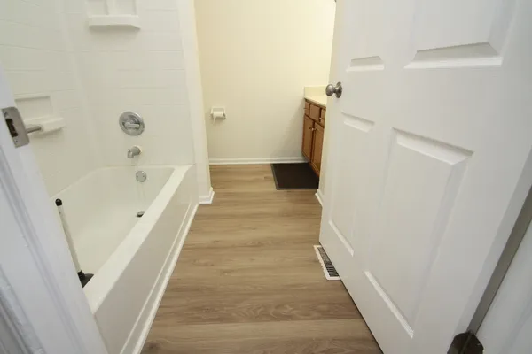 a bathroom with a sink a mirror and a bathtub